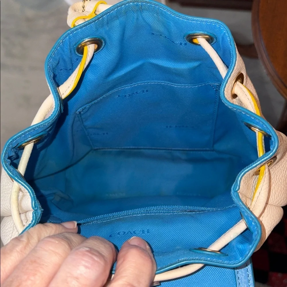 Coach Mini Backpack  F37789  leather cream/blue yellow red edging  2 turn locks
